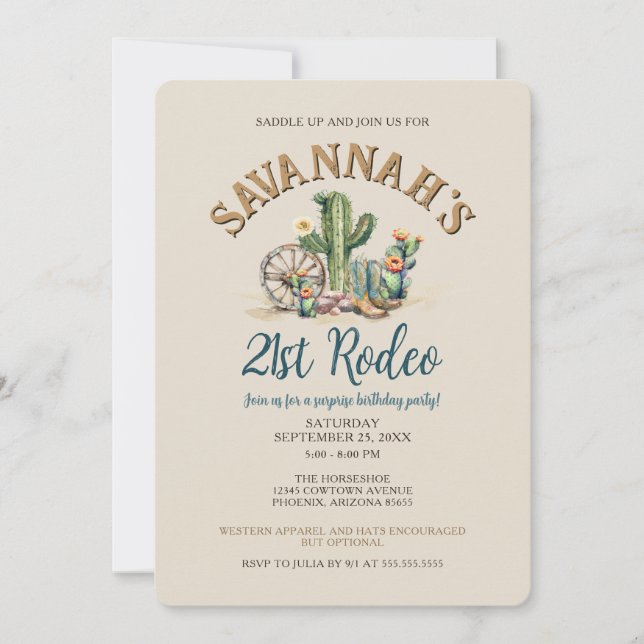 Invitation Russe Western Cowgirl Rodeo fête d'anniversaire (Devant)
