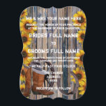 Invitation Russe western style cowboy mariage<br><div class="desc">Classy simple country wild west ranch ou cowboy style, avec un joli tournesol à fleurs jaune féminin et les coeurs d'amour sur vieilles texture grange en bois avec bottes de cowboy et casquette, un mariage rustique de style champêtre invitent parfait pour les mariages de printemps ou d'été, sur une ancienne...</div>