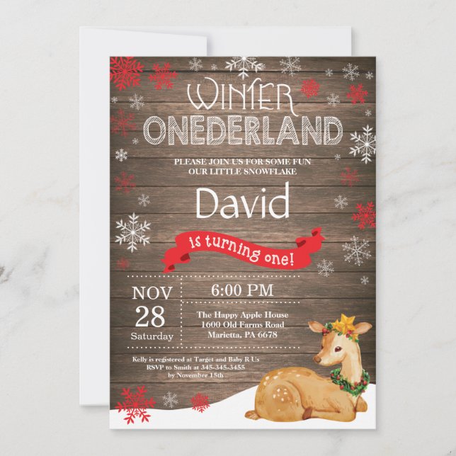 Invitation Russe Winter Onederland Cerf 1er anniversaire (Devant)