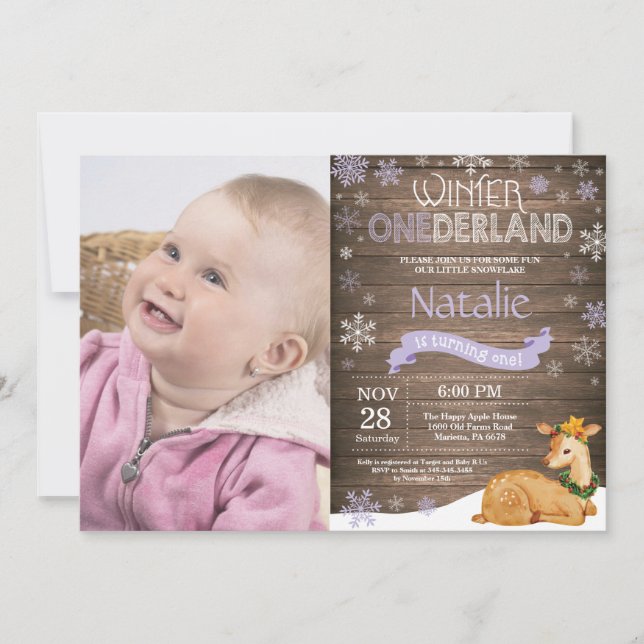 Invitation Russe Winter Onederland Cerf 1er anniversaire (Devant)