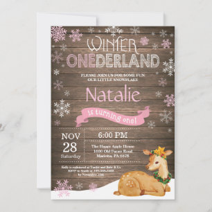 Invitation Russe Winter Onederland Cerf 1er anniversaire