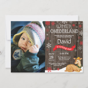 Invitation Russe Winter Onederland Cerf 1er anniversaire