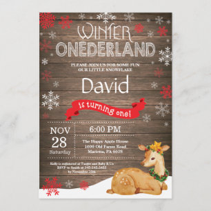 Invitation Russe Winter Onederland Deer 1er Anniversaire