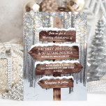 Invitation Russe Winter Wonderland Woodland Lumières Mariage<br><div class="desc">Invitations de mariage hivernal au pays des merveilles avec un décor romantique de bois couvert de neige, des lumières à corde et vos informations mariages écrites sur un panneau en bois rustique. Pour plus de personnalisation, cliquez sur le bouton "Customiser" pour modifier ce modèle. Tous les styles, couleurs et tailles...</div>