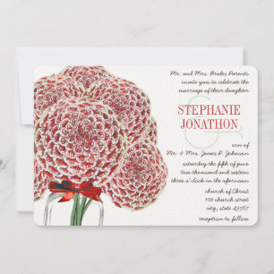 Invitation Russe Zinnia Red Mason Jar Wild Flower Mariage