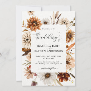 Invitation Russet Terracotta Chute Tout En Un Code QR Mariage