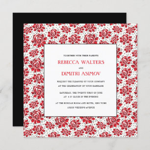 Invitation Russie Folk Art Fleurs rouges Mariage Invita