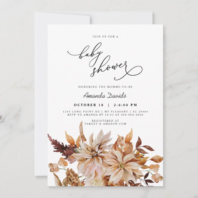 Invitation Rust Boho Automne Automne Sexe Baby shower Neutre (Devant)