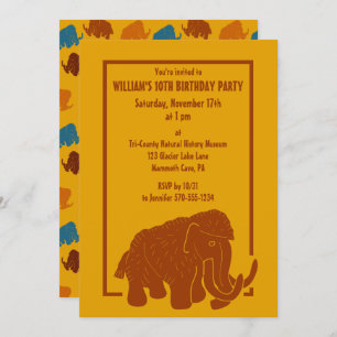 Invitation Rust & Gold Cartoon Wooly Mammoth fête d'anniversa