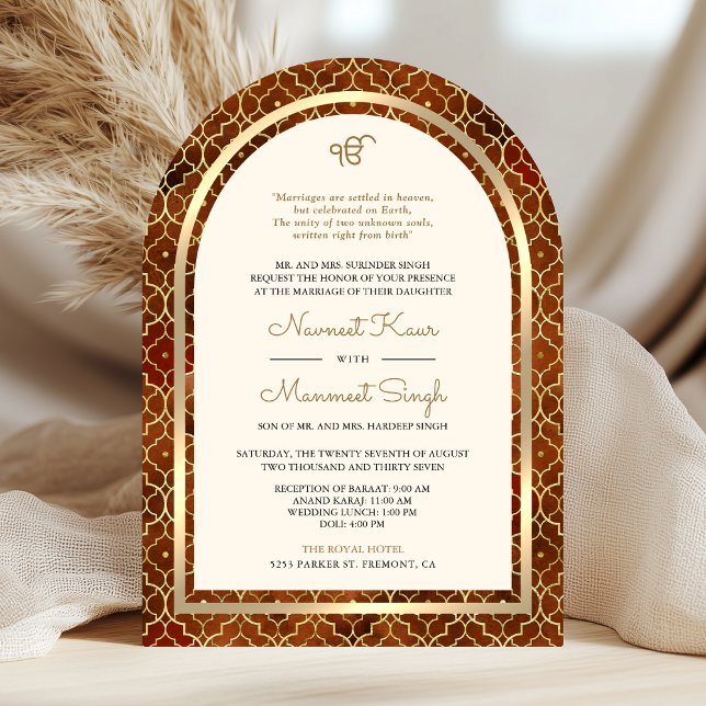 Invitation Rust Gold Marocain QR Code Sikh Arch Mariage (Créateur téléchargé)