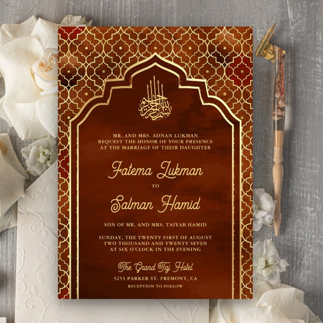 Invitation Rust Orange Gold Arch Marocain Mariage musulman (Créateur téléchargé)