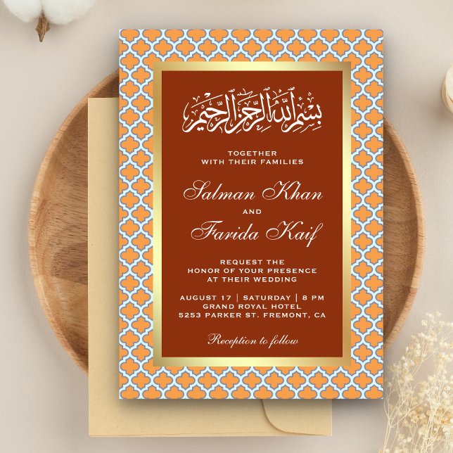 Invitation Rust Orange Maroc Quatrefoil Mariage islamique (Créateur téléchargé)