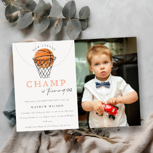 Invitation Rust Our Little Champ Basketball Photo Anniversair