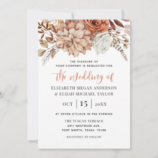 Invitation Rust Terracotta Fall Floral Boho Mariage