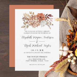 Invitation Rust Terracotta Fall Floral Mariage