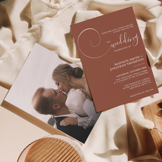 Invitation Rust Terracotta Moderne Simple Script Mariage (Créateur téléchargé)