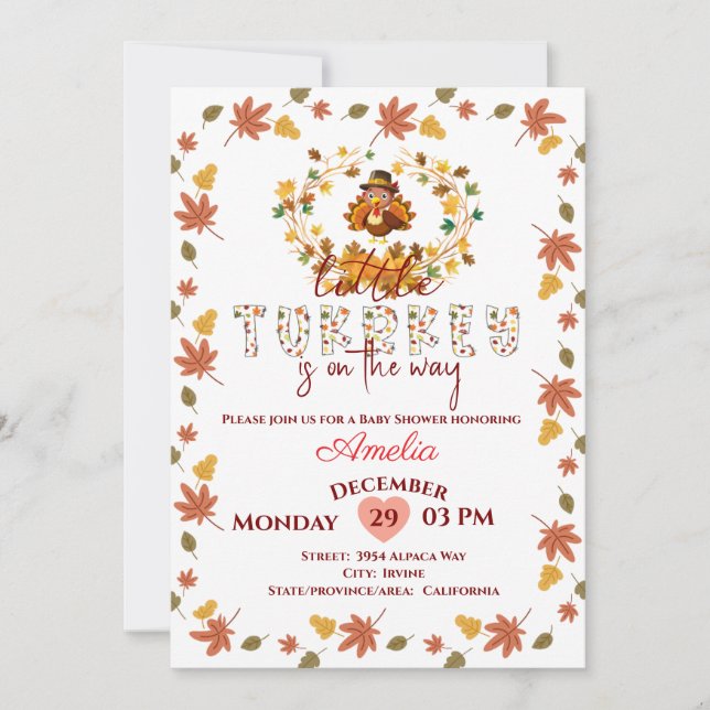 Invitation Rusti Little Turkey Personalized Baby Shower  (Devant)