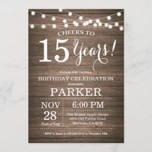 Invitation Rustic 15th Birthday Wood
