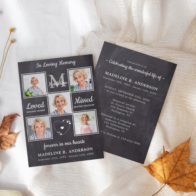 Invitation Rustic 5 Photos Célébration De La Vie En Mémorial (Créateur téléchargé)