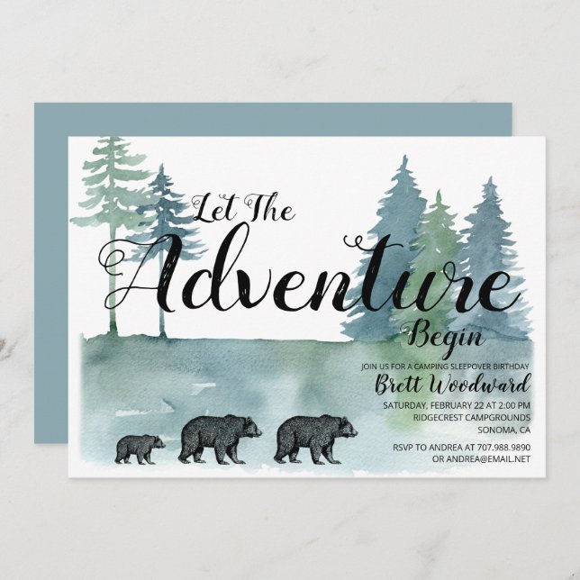Invitation Rustic Adventure Bears Boy Camping Anniversaire (Devant / Derrière)