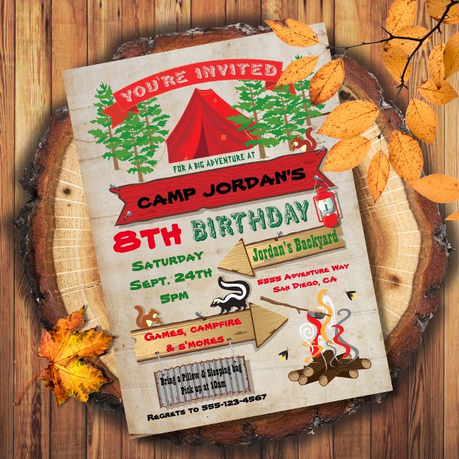 Invitation Rustic Adventure Camping Anniversaire Fête Invitat (Créateur téléchargé)