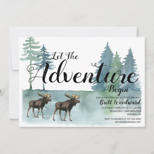 Invitation Rustic Adventure Moose Boy Camping Anniversaire (Devant)