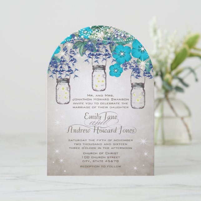 Invitation Rustic and Romantic Mason Jar Under the Stars (Debout devant)