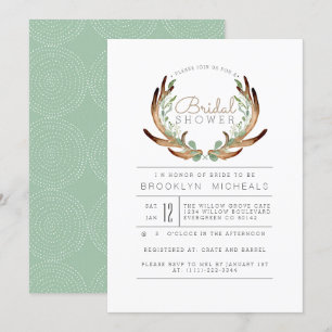 Invitation Rustic Antler et Vine Fête des mariées aquarelle