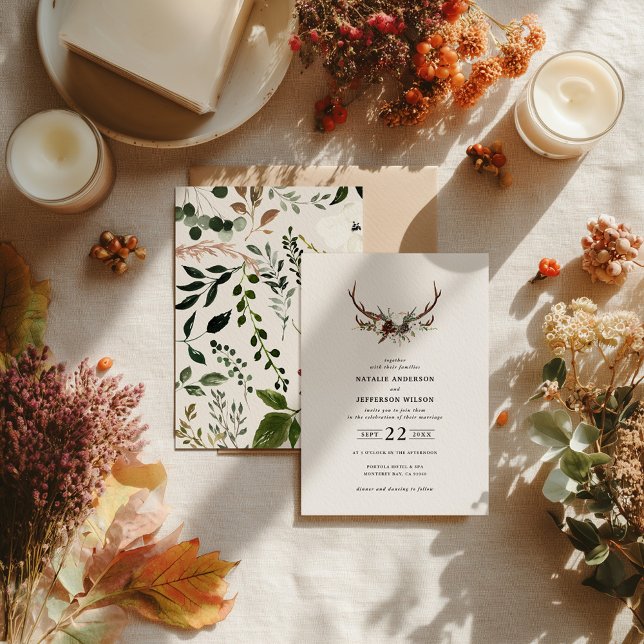Invitation Rustic Antler Floral Wedding Boho Woodland Barn (Créateur téléchargé)