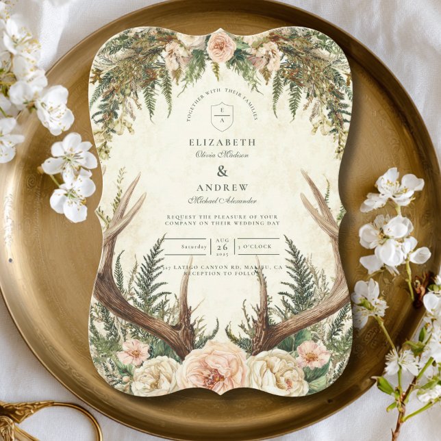 Invitation Rustic Antler Woodland Floral Wedding (Créateur téléchargé)