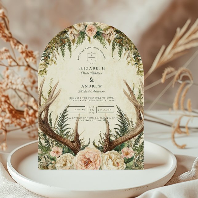 Invitation Rustic Antler Woodland Floral Wedding (Créateur téléchargé)