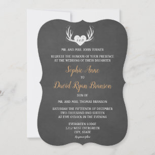 Invitation Rustic Antlers & Coeur Chalkboard Mariage Inviter