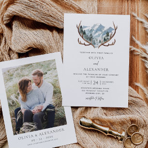 Invitation Rustic Antlers Mountain Mariage photo