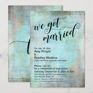 Invitation Rustic Aqua Nous nous sommes mariés Réception uniq