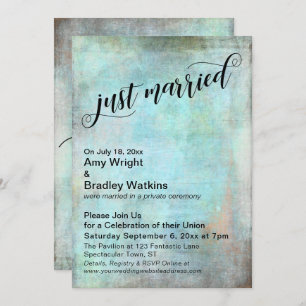 Invitation Rustic Aqua vient de se marier fête post-Mariage