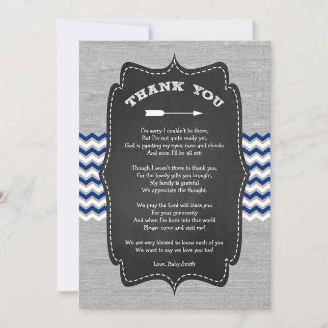 Invitation Rustic Arrow Baby shower Merci note avec poème (Devant)