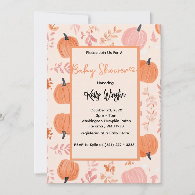 Invitation Rustic Automne Citrouille Baby shower d'automne (Devant)