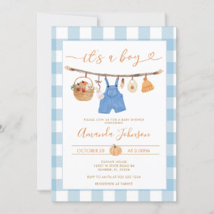 Invitation Rustic Automne Citrouille Clothesline Baby shower 