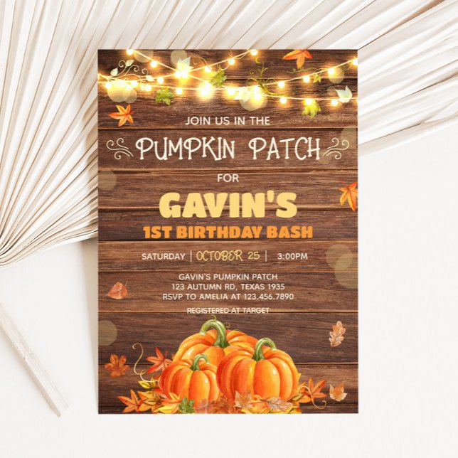 Invitation Rustic Automne Citrouille Patch Anniversaire (Rustic Autumn Pumpkin Patch String Lights Birthday Invitation)