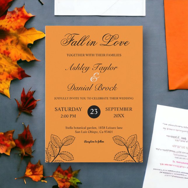 Invitation Rustic Automne Feuilles Brûlé Orange Mariage Autom (Créateur téléchargé)
