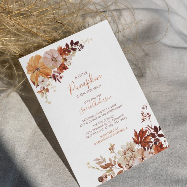 Invitation Rustic Automne Floral Citrouille Invitatiatiatiati (Créateur téléchargé)