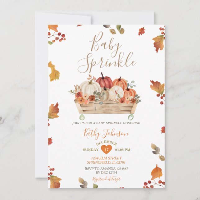 Invitation Rustic Automne laisse Citrouille Patch Baby Sprink (Devant)