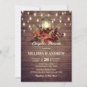 Invitation Rustic Automne laisse String Lights Couple's Showe