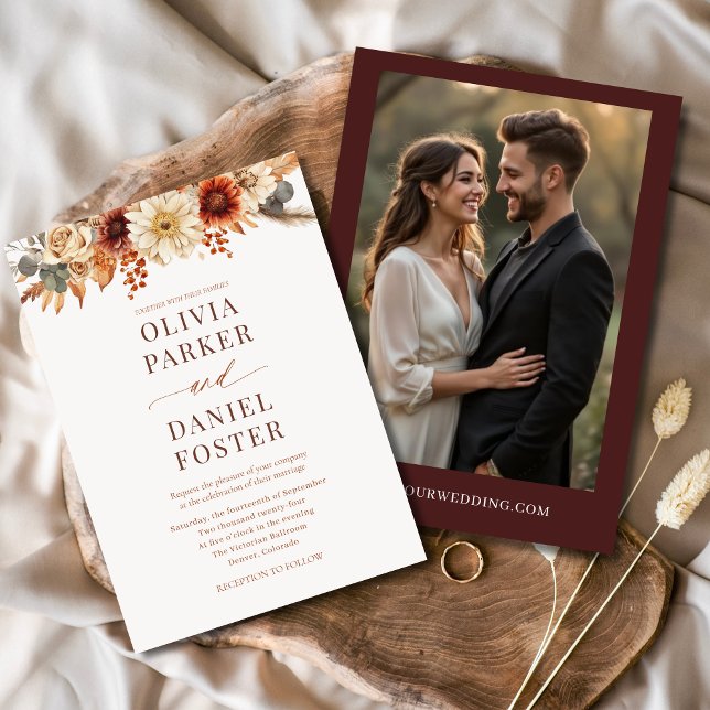 Invitation Rustic Automne Photo Floral Mariage (Créateur téléchargé)