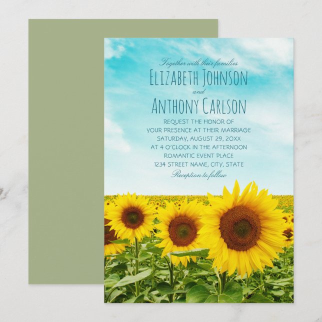 Invitation Rustic Automne Tournesol Mariage Pays Champ (Devant / Derrière)