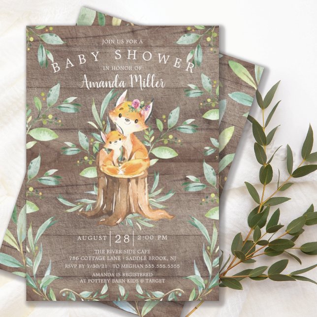 Invitation Rustic Baby Fox et maman Baby shower (Créateur téléchargé)
