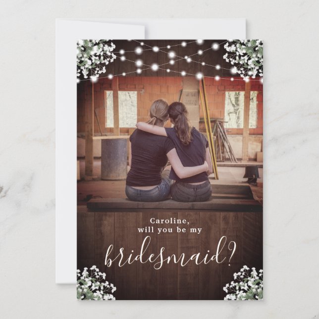 Invitation Rustic Baby Lumières Respiration Be My Bridesmaid  (Devant)