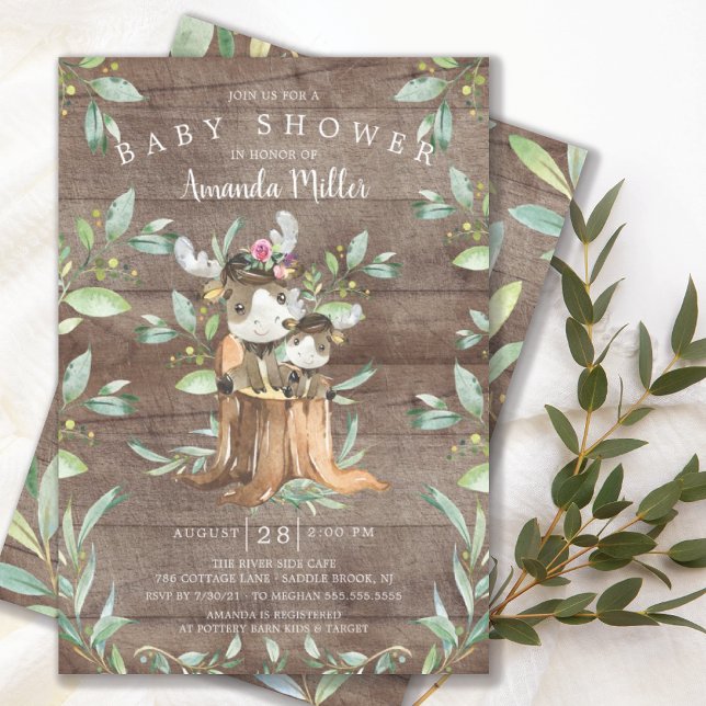 Invitation Rustic Baby Moose and Mom Baby shower (Créateur téléchargé)