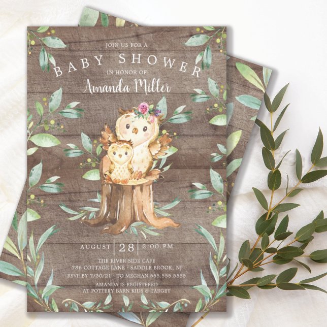 Invitation Rustic Baby Owl et Maman Baby shower (Créateur téléchargé)