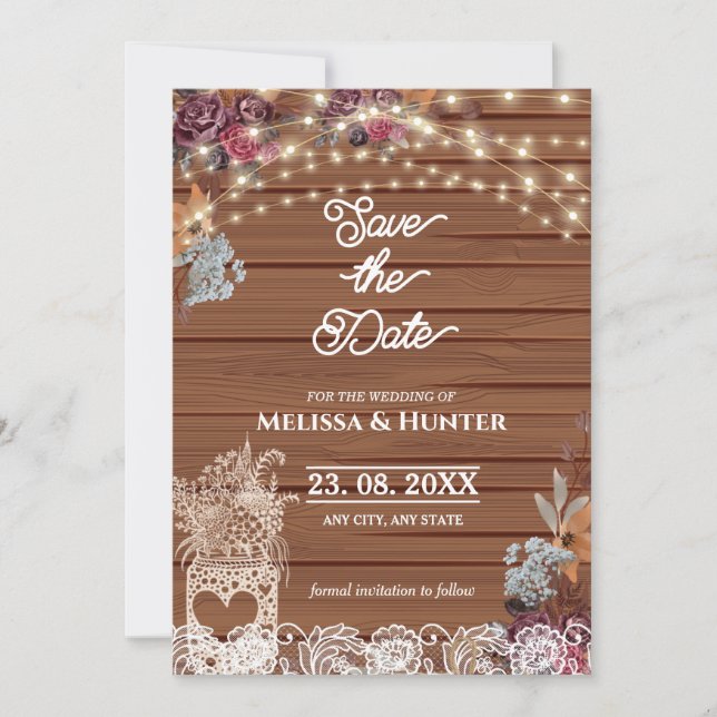 Invitation Rustic Baby’s Breath Jar Wedding Save the Date (Devant)